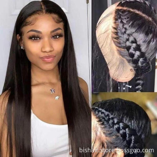 4x4 Front Lace Wig Straight Brazilian Real Hair Wig Suitable for Women 150% Density Pre-connected Elastic Band Natural Color